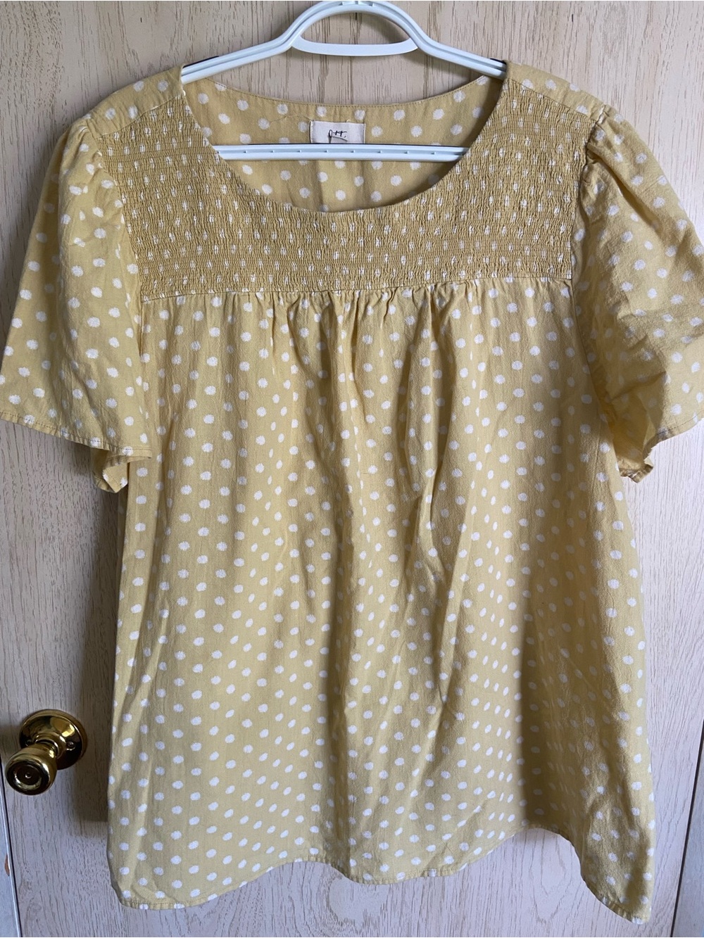 OTT Maize Yellow Polka Dot Smocked Babydoll Top 1X